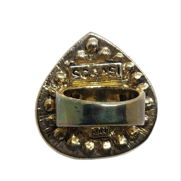 ARNOLD SCAASI DESIGNER VINTAGE GOLDTONE, FAUX PEARL & RHINESTONE FASHION RING - Picture 7 of 8